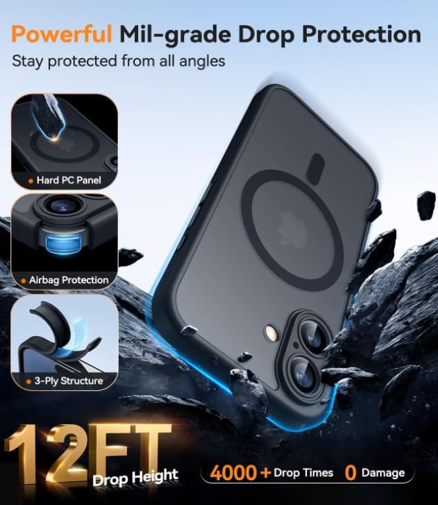 Separate full coverage non-destructive installation, Magnetic Case for iPhone, Compatiblewith MagSafe, Shock Absorbing Phone Cover with Camera Lens Full Protection